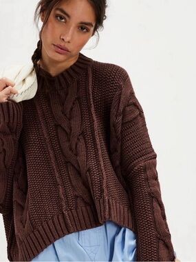 We the free in a daze pullover cable knit sweater